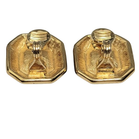 Monet Black Enamel Clear Crystal Faceted Rhinestone Center Clip-On Earrings - Picture 7 of 10